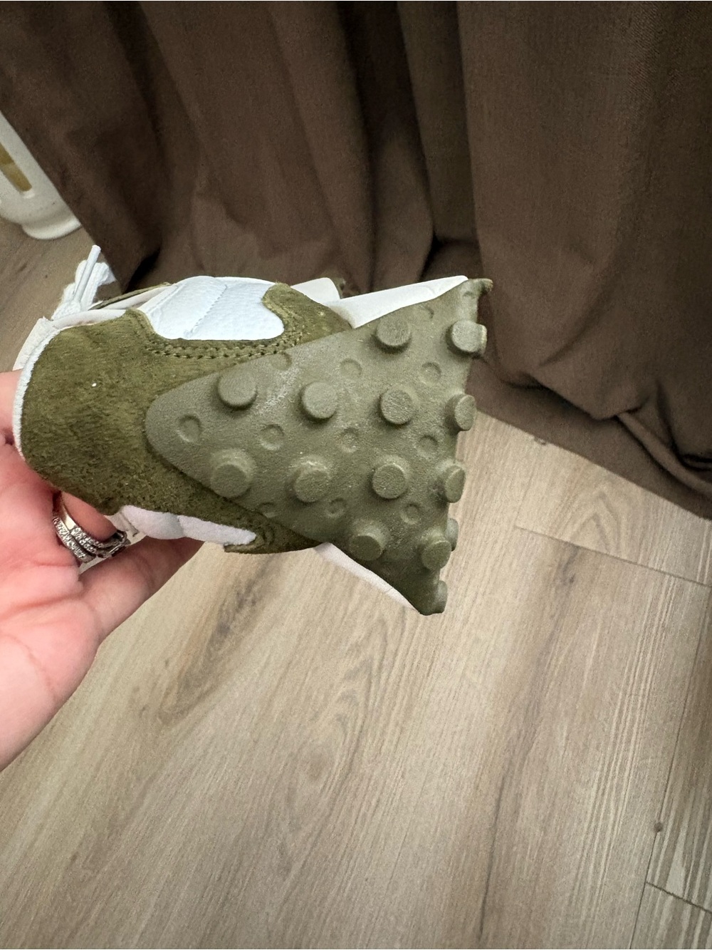 Women’s White and Olive Green Retro Runner Sneakers - Picture 7 of 7